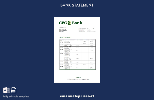 modello word di estratto conto bancario Romania CEC in stile verificato